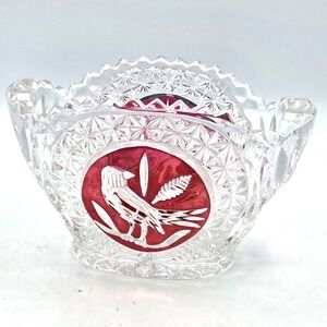 Vintage Hofbauer Ruby  Red Byrdes Collection Cut Lead Crystal Bowl
